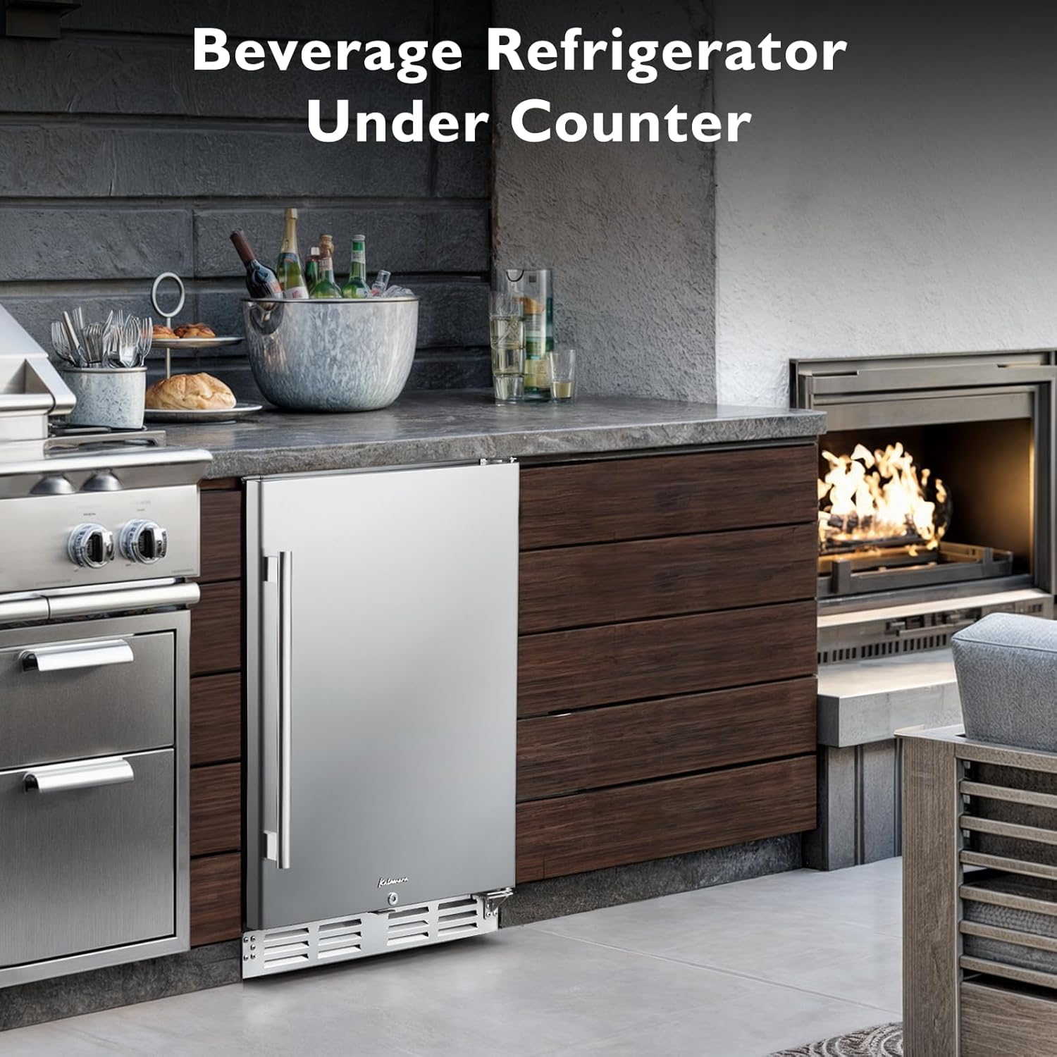 Kalamera 24 inch Stainless Steel Beverage Refrigerator, Under Counter Beverage Cooler for 154 Cans with 32-41℉ Temperature Range - Soda and Beer Refrigerator with Soild Stainless Door