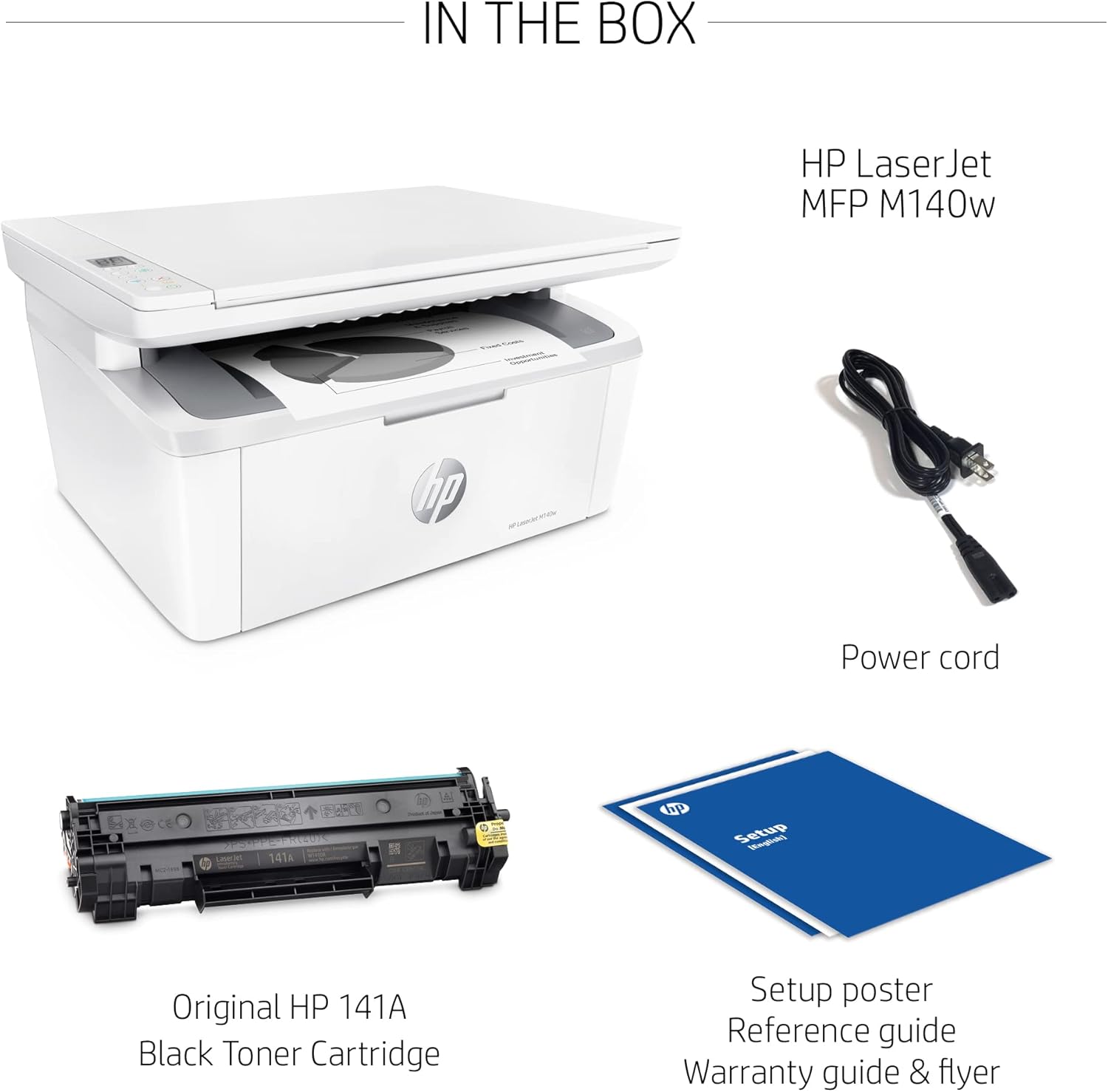 HP Laserjet MFP M140w Wireless Monochrome All-in-One Printer, Copier, Scanner, Phone, Tablet, for Home, Office Use, Easy Setup, Auto-On/Off Technology Compact White 7MD72F (Renewed)