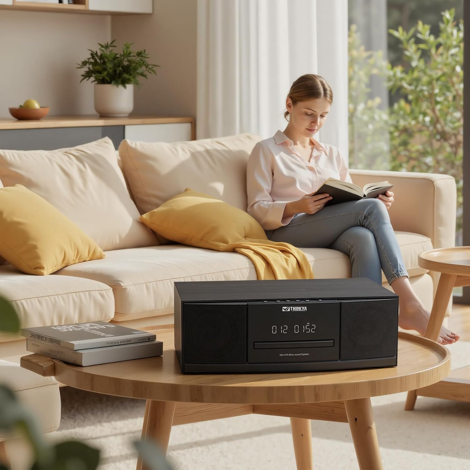 Vintage Bluetooth Stereo System for Home, THINKYA 36W RMS Micro HiFi Systems CD Player Dual 3” Bass with Bluetooth Audio Streaming, FM Radio, USB Port, Aux-in, Remote Control(NO Clock & Alarm)