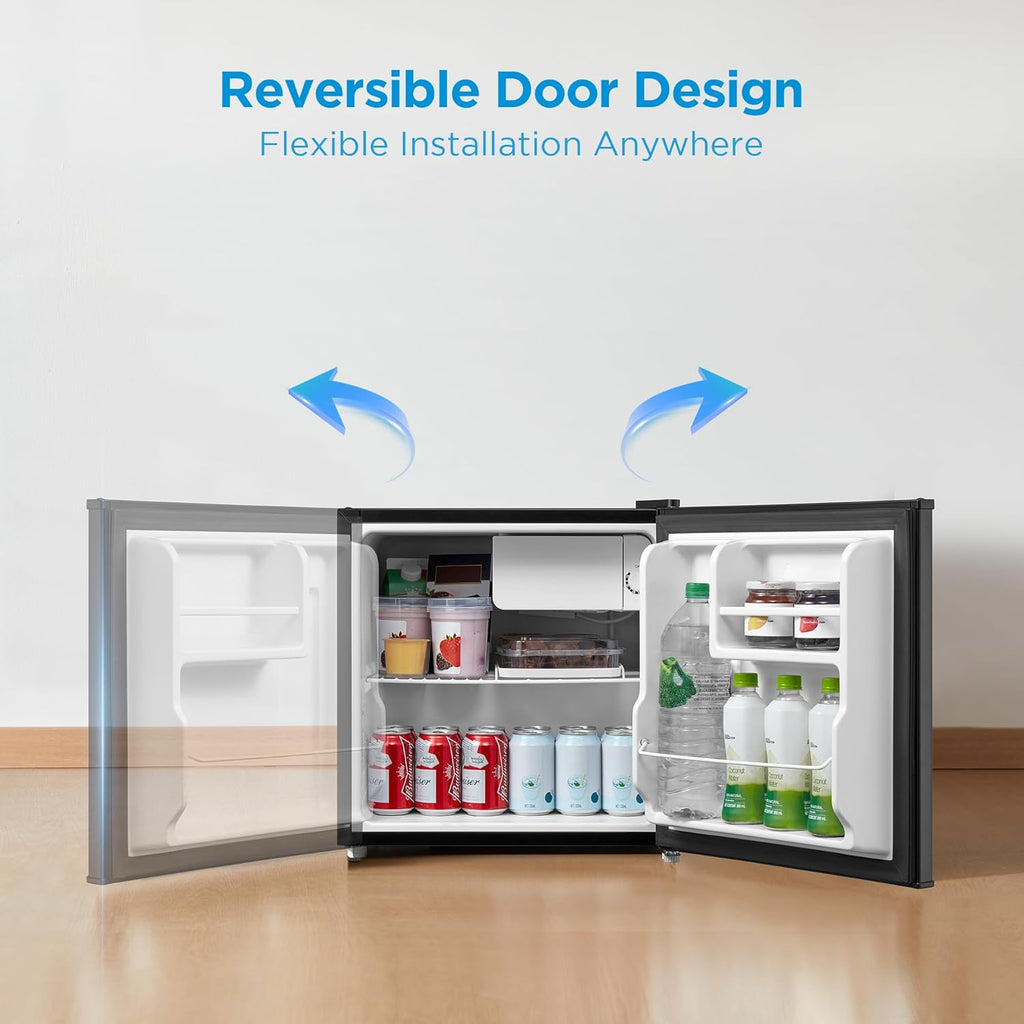 Midea WHS-65LB1 Mini Fridge, 1.6 Cu.ft Energy Star Certified Mini Refrigerator, Adjustable Thermostat, Reversible Door, Low Noise for Dorm, Office, Bedroom, Black