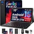 Tablet with Keyboard, 2026 Android 15 tablet with 26GB+256GB+2TB Expand, 10 Inch Tablet PC with 8-Core, Gemini AI, 5G WiFi, 8000mAh, BT5.0, GPS, Electronics Tablets with Case/Mouse/Stylus(Black Case)