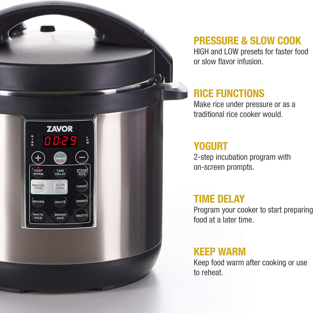 Zavor LUX 8 Quart Multi-cooker with America's Test Kitchen Multicooker Perfection Cookbook, Stainless Steel