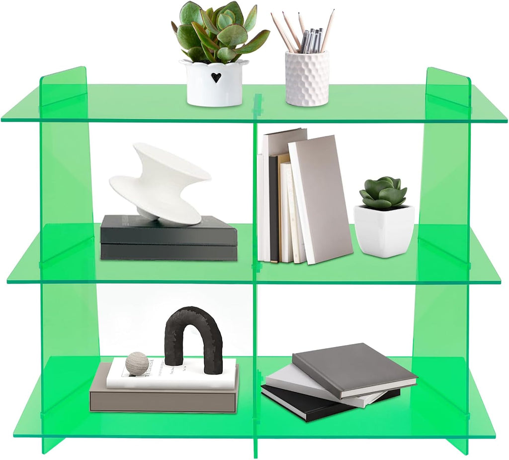 Acrylic Bookshelf, Small 3 Tier Bookcase for Small Spaces,See Through Acrylic Console Table, Hallway Entry Table for Living Room,Coffee Shop, Milk Tea Store (Green)