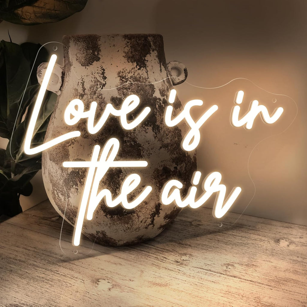 Love is in The Air Neon Sign Spa Beauty Room Brows Lashed Salon Studio LED Wall Art Decor For Business Stores Logo Barber Shops Led Indoor Custom Neon Lights Adapter Powered Warm White 65×49 CM