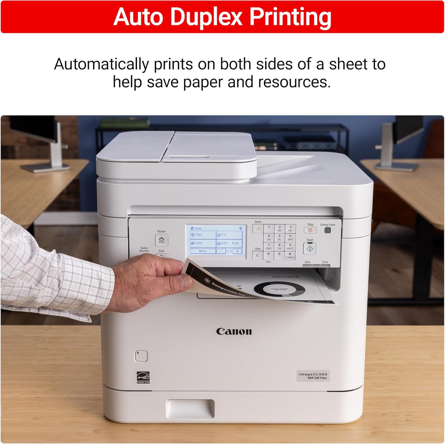 Canon imageCLASS MF287dw - Monochrome, Duplex, Wireless Laser Printer, All-in-One Print, Copy, Scan, Fax, Auto Document Feeder, 1 Year Limited Warranty, 35 PPM, White
