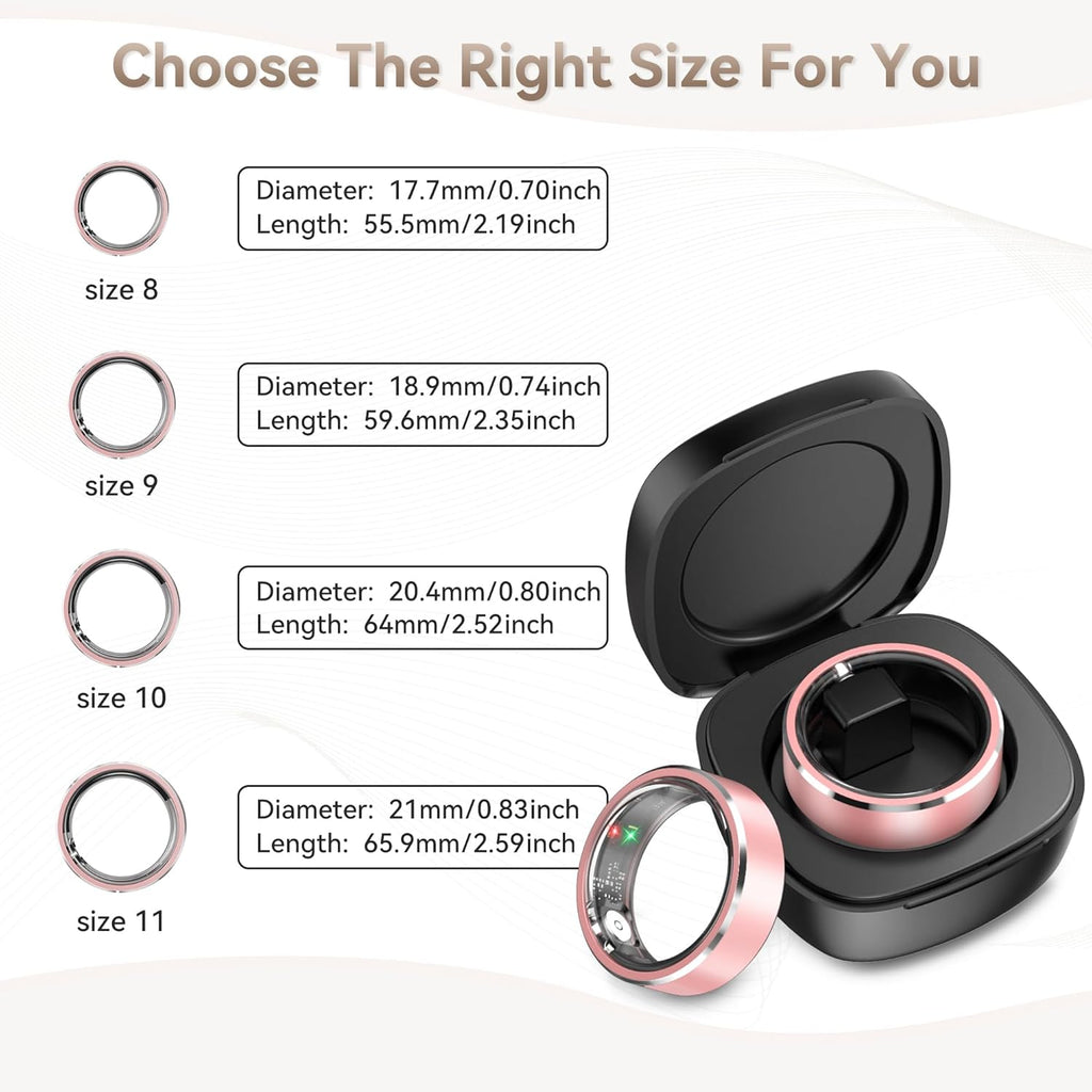 Smart Ring for Women,Fitness & Activity Tracker with Blood Pressure/Heart Rate Monitor, Sleep Tracker, Step Counter, IP68 Waterproof Ring for iOS&Android,Fast Charge,No Subscription (Pink,Size8