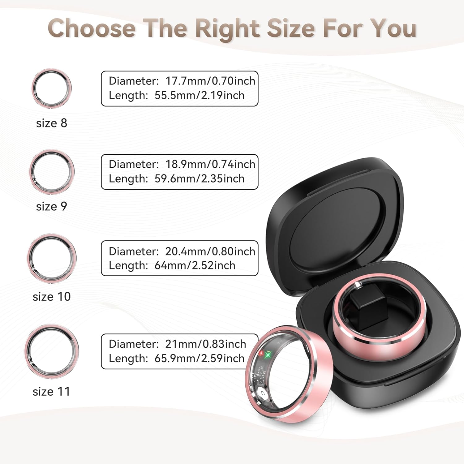 Smart Ring for Women,Fitness & Activity Tracker with Blood Pressure/Heart Rate Monitor, Sleep Tracker, Step Counter, IP68 Waterproof Ring for iOS&Android,Fast Charge,No Subscription (Pink,Size8