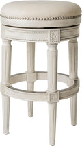 Maven Lane Pullman Backless Bar Stool 31 Inches – Swivel Stool with Footrest – White Solid Wood Frame & Natural Fabric Upholstery – Perfect for Bars, Pub Tables & Tall Kitchen Counters