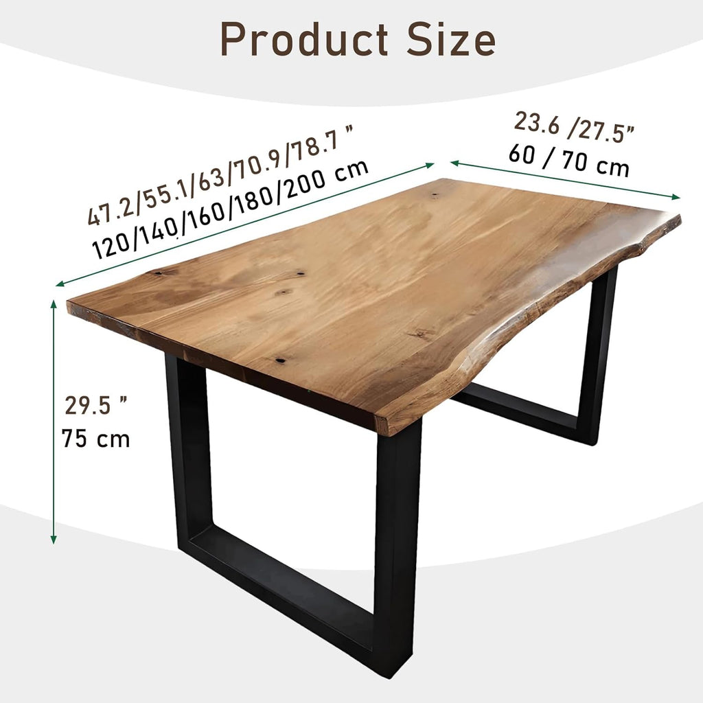 Industrial Solid Wood Dining Table,2" Solid Wood Top,Live Edge Style Kitchen Table for 4-8 People,Farmhouse Dining Room Table for Home, Restaurant or Coffee Shop