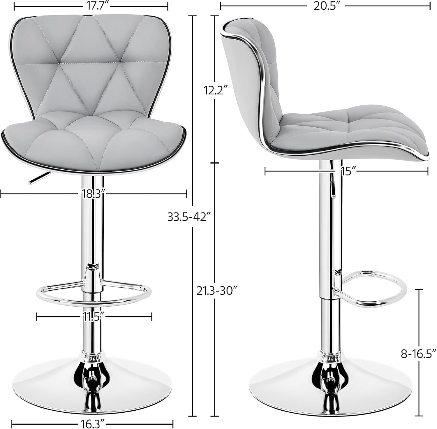 Yaheetech Bar Stools Set of 4, Island Chairs Shell Back, PU Leather Adjustable Barstools, Swivel Barstools with Footrest for Home Kitchen, Light Gray