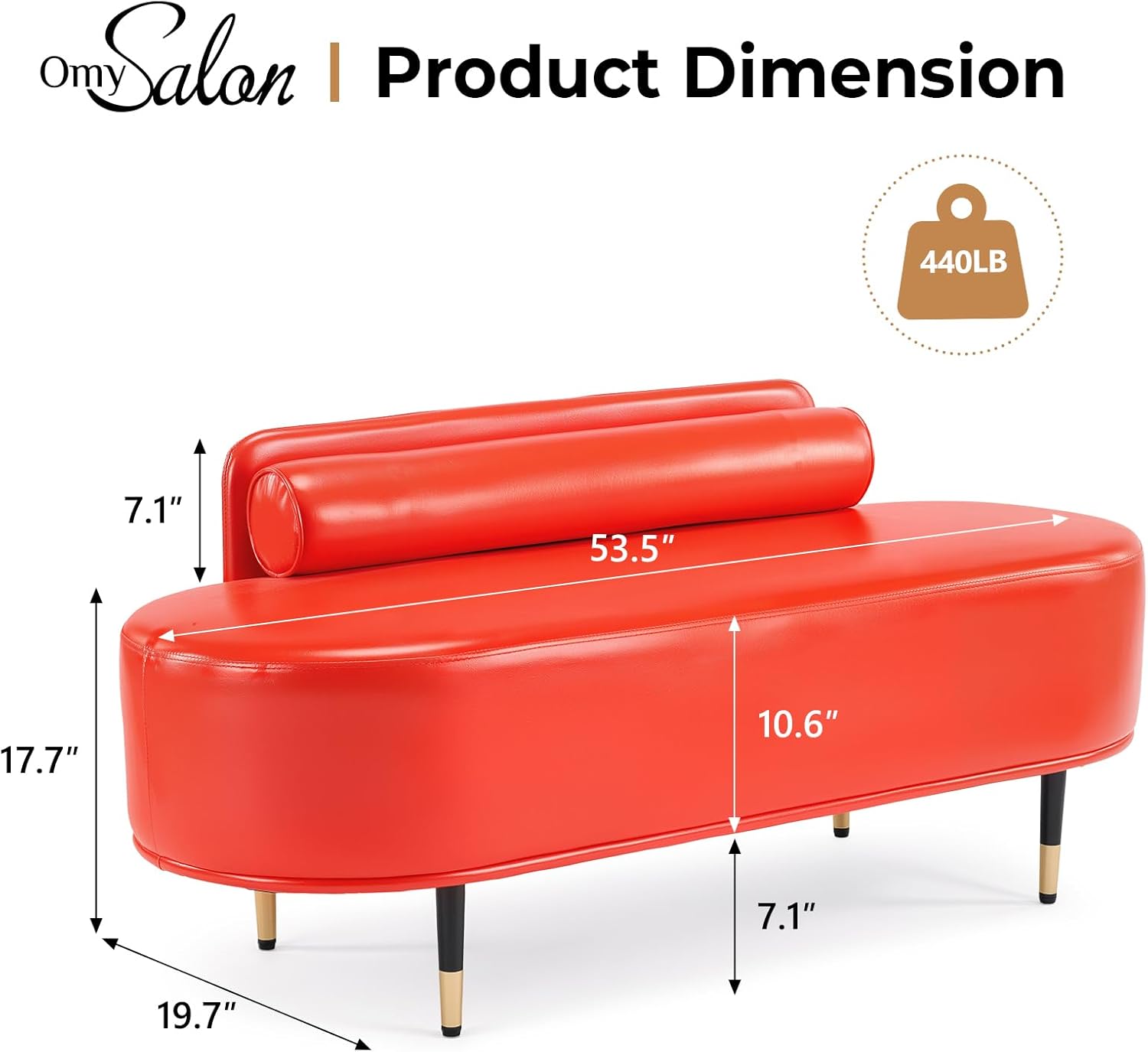 OmySalon Waiting Room Bench with Low Back, 53.5" Office Guest Chair, Faux Leather Upholstered Reception Seating, Lobby Bench for Beauty Salon Barbershop Airport Bank Hall Room Conference