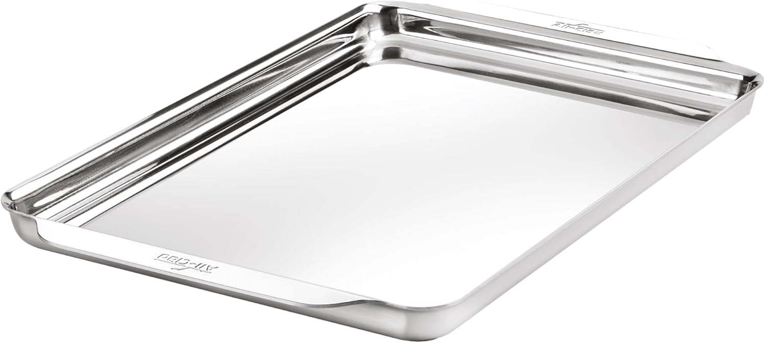 All-Clad Stainless Steel Baking Half Sheet Pan 11.5" x 17" - Tri-ply Bonded for Consistent Baking- (Roast, Bake Cookies, Brownies and More) Professional Stainless Steel Bakeware