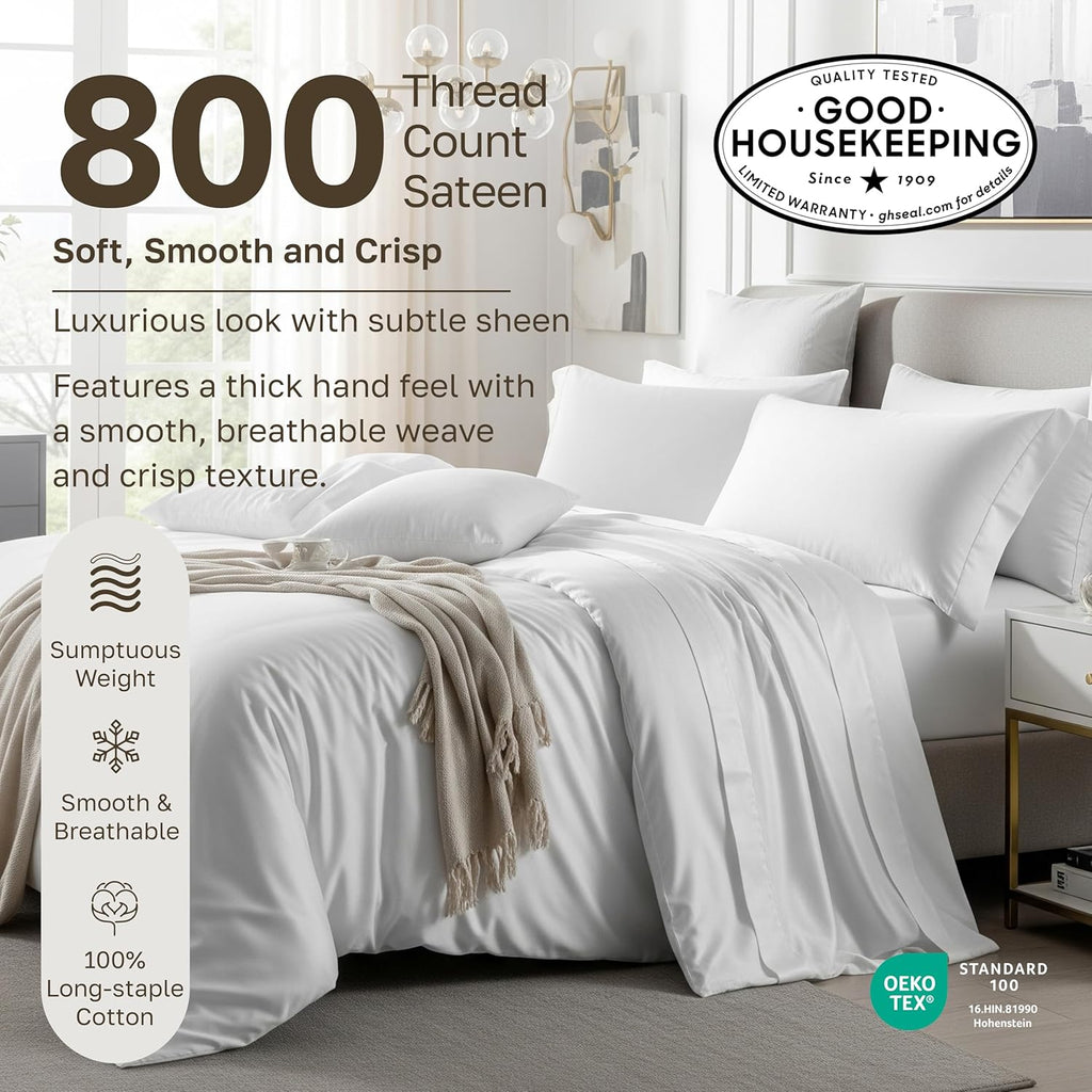 California Design Den Natural 100% Cotton Queen Sheet Set - Luxury Hotel 800 Thread Count Sateen, Soft and Durable Deep Pocket Sheets Set - Classic Blue