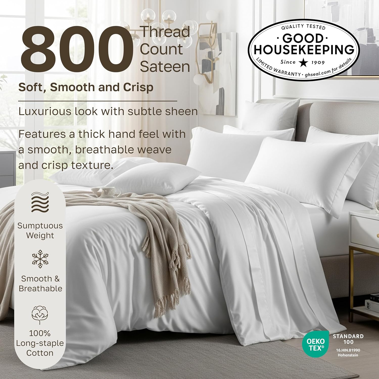 California Design Den Natural 100% Cotton Queen Sheet Set - Luxury Hotel 800 Thread Count Sateen, Soft and Durable Deep Pocket Sheets Set - Classic Blue