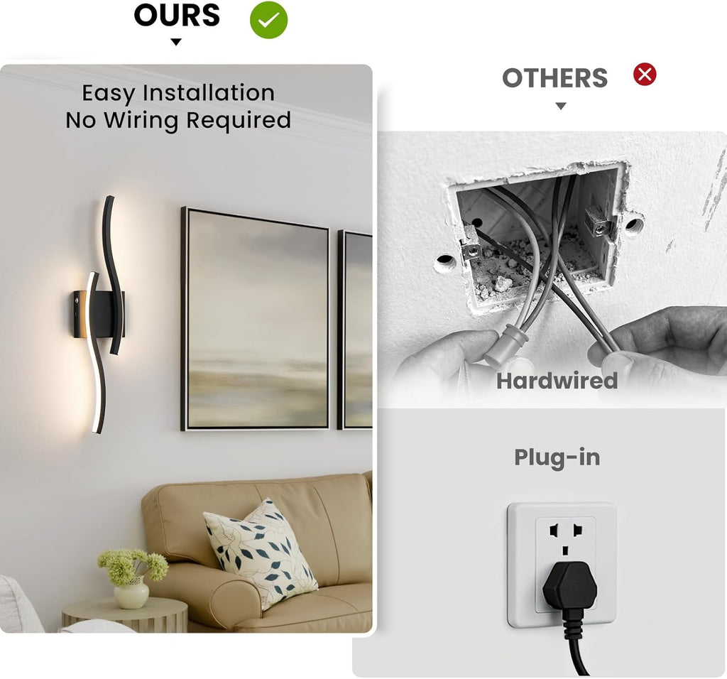Black Battery Operated Wall Sconces: 23.6 Inch Rechargeable Sconce Lighting Set of 2 with Remote /3 Colors/10-100% Dimming/Timer Modern LED Wall Light for Bedroom Living Room Hallway Bathroom, 2 Pcs