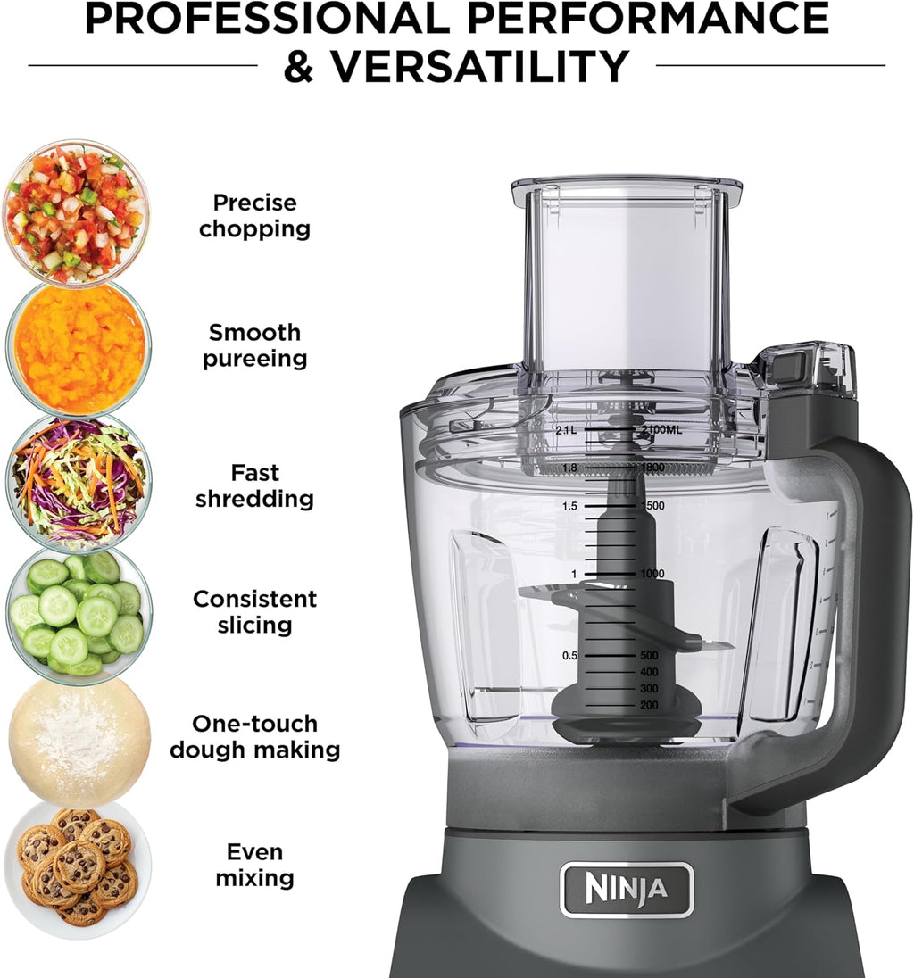 Ninja Food Processor, Professional Plus, 1000 Peak Watts, 4 Functions for Chopping, Slicing, Purees & Dough with 9-Cup Processor Bowl, 3 Blades, Food Chute & Pusher, Grey, BN601