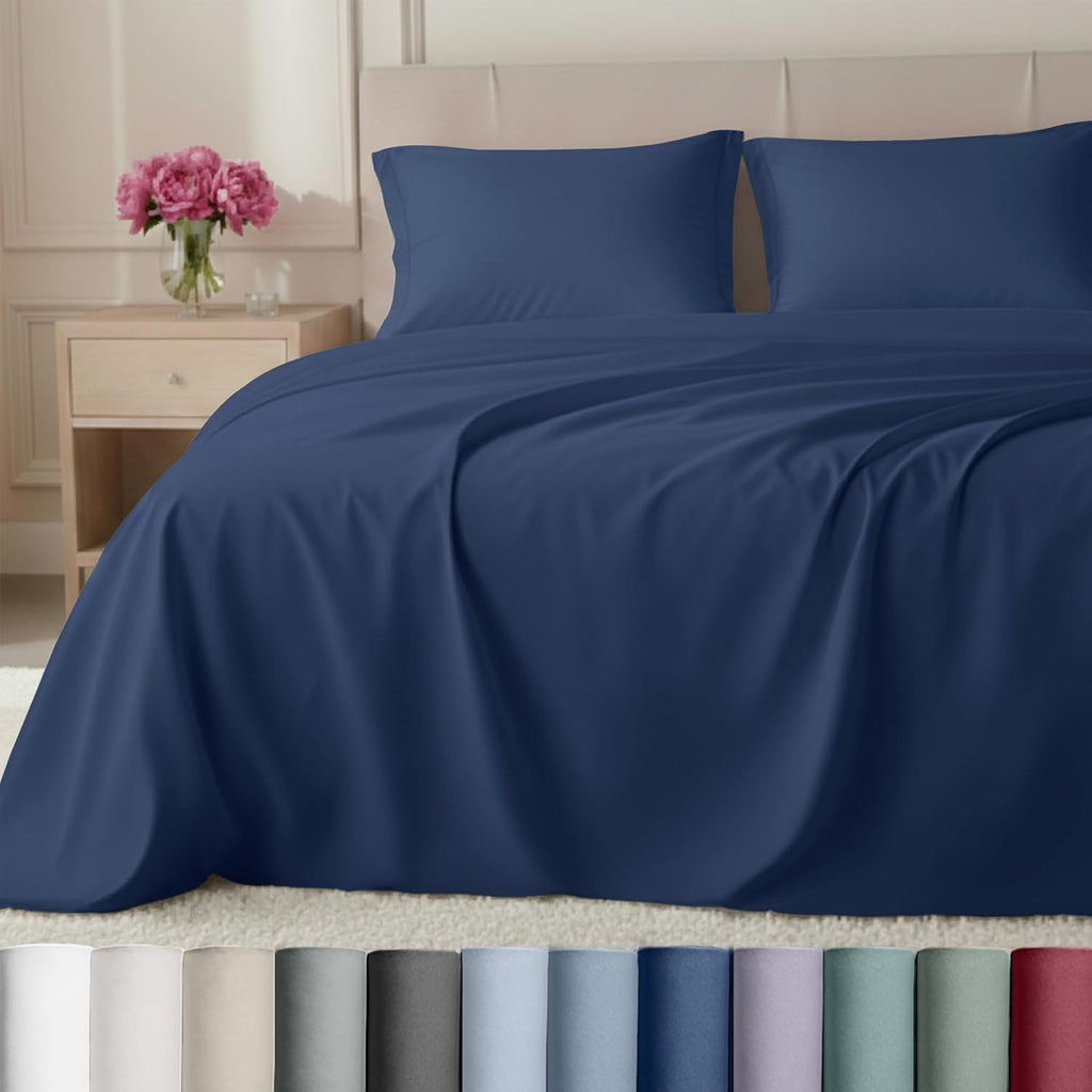 California Design Den Natural 100% Cotton Queen Sheet Set - Luxury Hotel 800 Thread Count Sateen, Soft and Durable Deep Pocket Sheets Set - Classic Blue