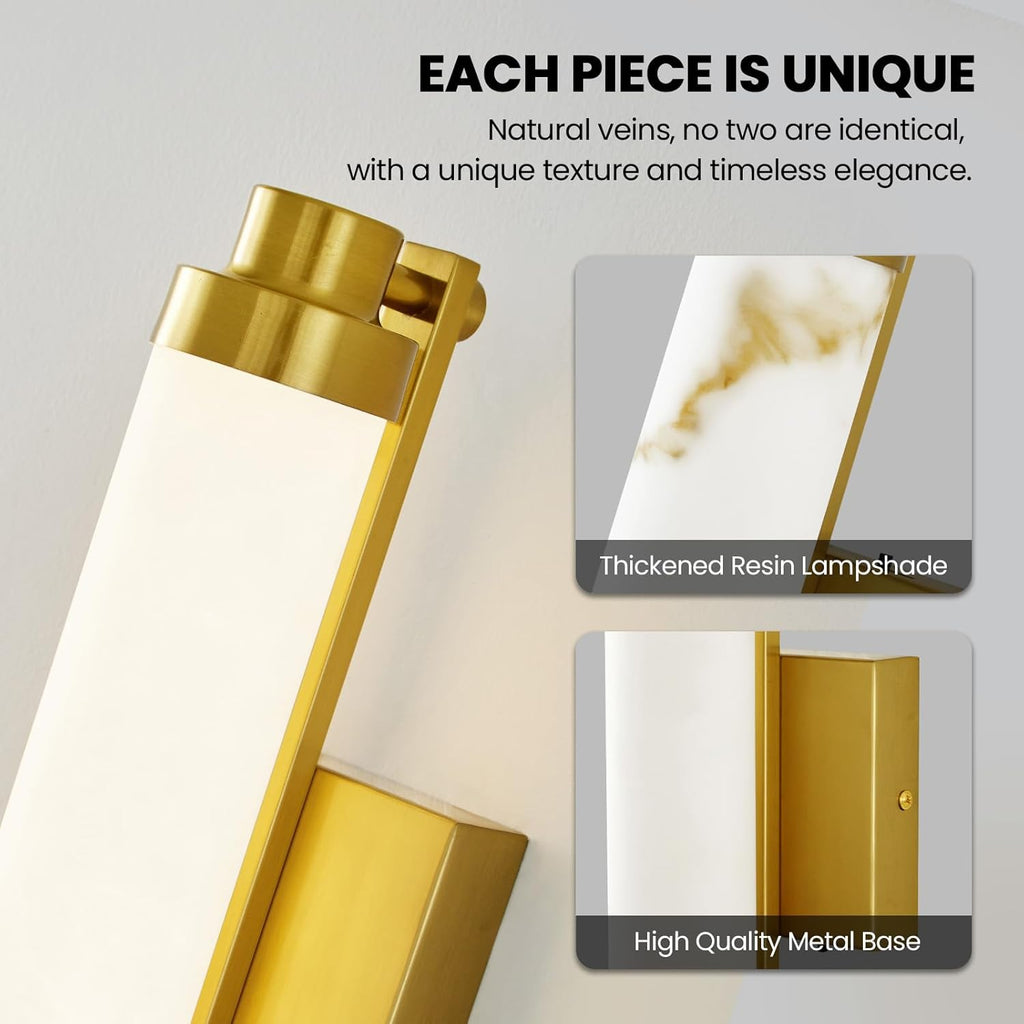 15.4" Gold Wall Sconces Set of 2, Modern Bathroom Sconces with Resin Shade, 5CCT Dimmable LED Wall Lights 14W for Bedroom, Living Room, Hallway
