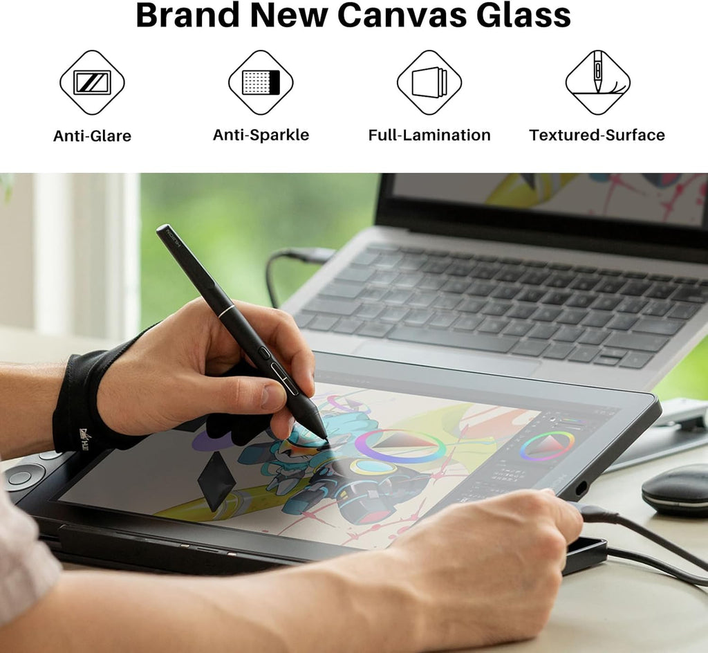 HUION Kamvas 13 (Gen 3) Drawing Tablet with Screen,13.3" Full-Laminated Art Tablet with Anti-Sparkle Canvas Glass 2.0, 99% sRGB, PenTech 4.0, 16384 Pen Pressure, Dual Dial for PC, Mac, Android, Black
