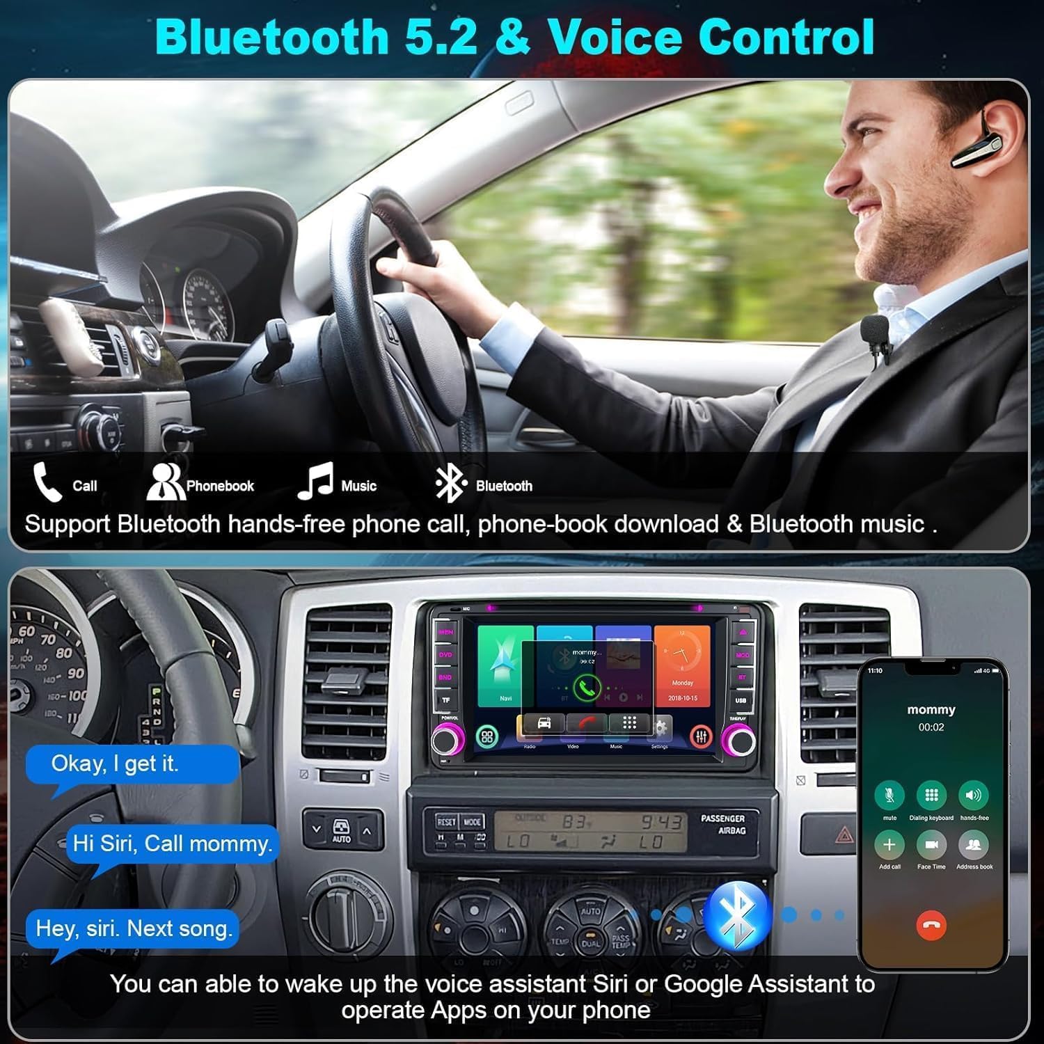 7-Inch Car Stereo with CD/DVD Player for Toyota 4Runner (2003-2009), Tundra (2003-2006), Sequoia (2003-2007), CarPlay & Android Auto, Bluetooth, FM Radio