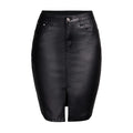 Black PU Push Up Skirts High Waist Fashion Street Wear Leather Sexy Fork Knee Length Office Lady Business Elegant Midi Skirt