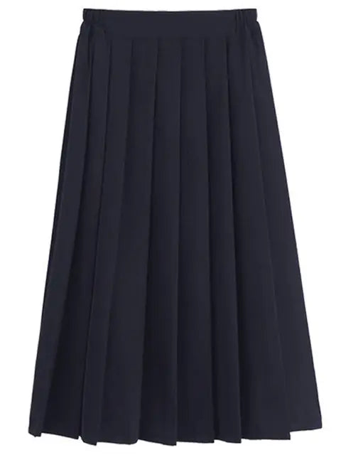 Japanese Preppy Style Women Elastic Waist Long Midi Skirt Ladies Fashion Party Skirt Female Pleated Girls School Uniform Skirt