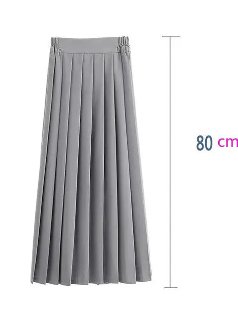Japanese Preppy Style Women Elastic Waist Long Midi Skirt Ladies Fashion Party Skirt Female Pleated Girls School Uniform Skirt