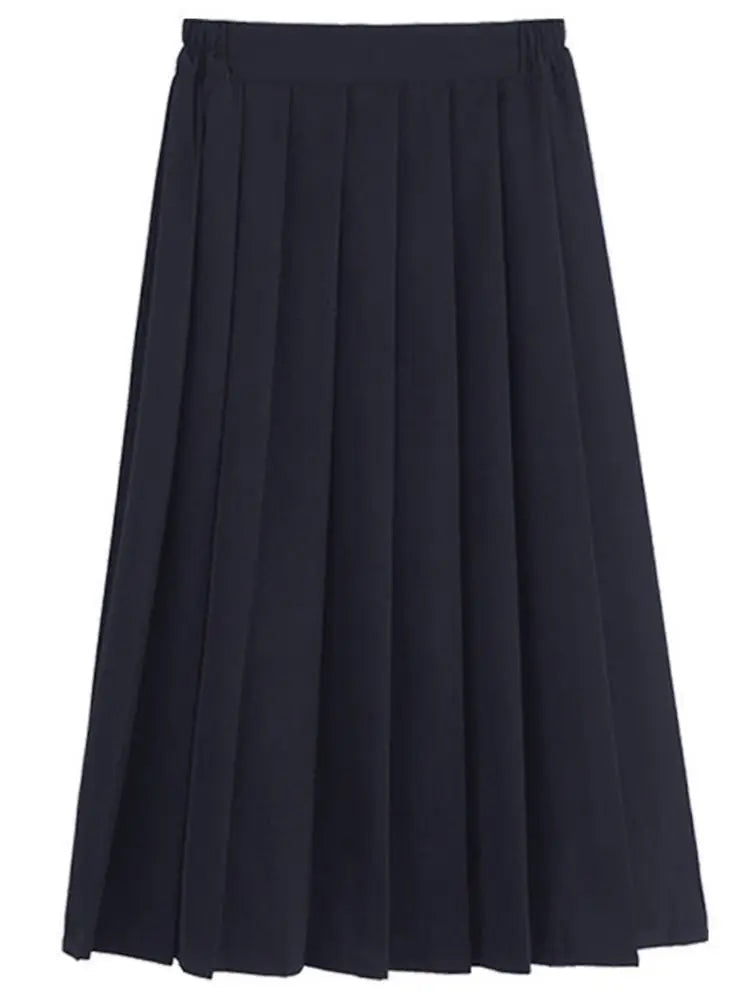 Japanese Preppy Style Women Elastic Waist Long Midi Skirt Ladies Fashion Party Skirt Female Pleated Girls School Uniform Skirt