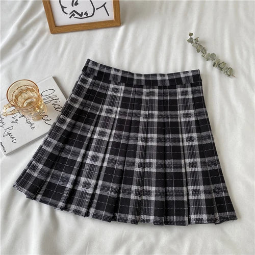 A Line Pleated Skirts Womens Korean Japanese Fashion High Waist Falda 2023 JK Plaid Mini Skirt Female Cute Faldas Mujer