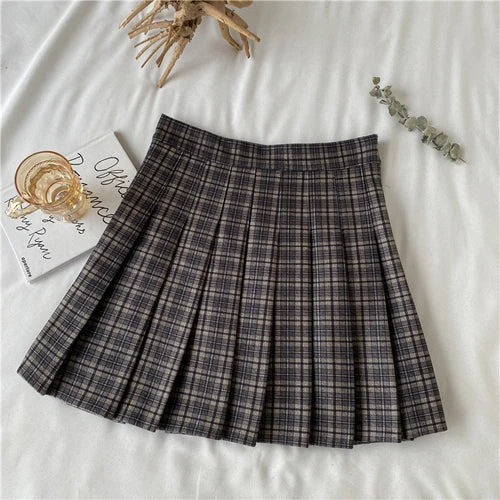 A Line Pleated Skirts Womens Korean Japanese Fashion High Waist Falda 2023 JK Plaid Mini Skirt Female Cute Faldas Mujer