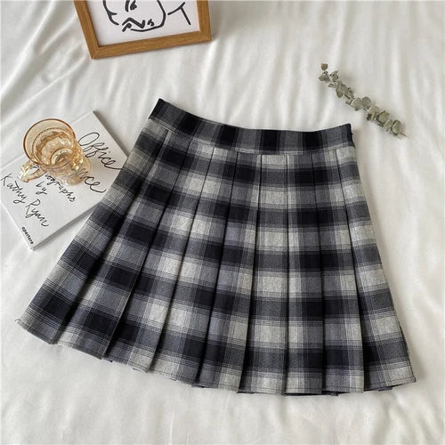 A Line Pleated Skirts Womens Korean Japanese Fashion High Waist Falda 2023 JK Plaid Mini Skirt Female Cute Faldas Mujer