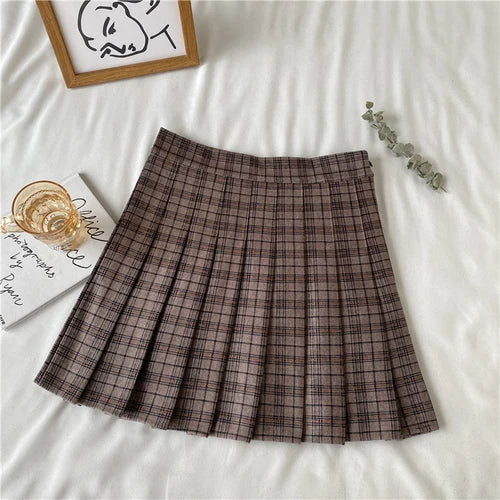 A Line Pleated Skirts Womens Korean Japanese Fashion High Waist Falda 2023 JK Plaid Mini Skirt Female Cute Faldas Mujer