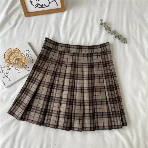 A Line Pleated Skirts Womens Korean Japanese Fashion High Waist Falda 2023 JK Plaid Mini Skirt Female Cute Faldas Mujer