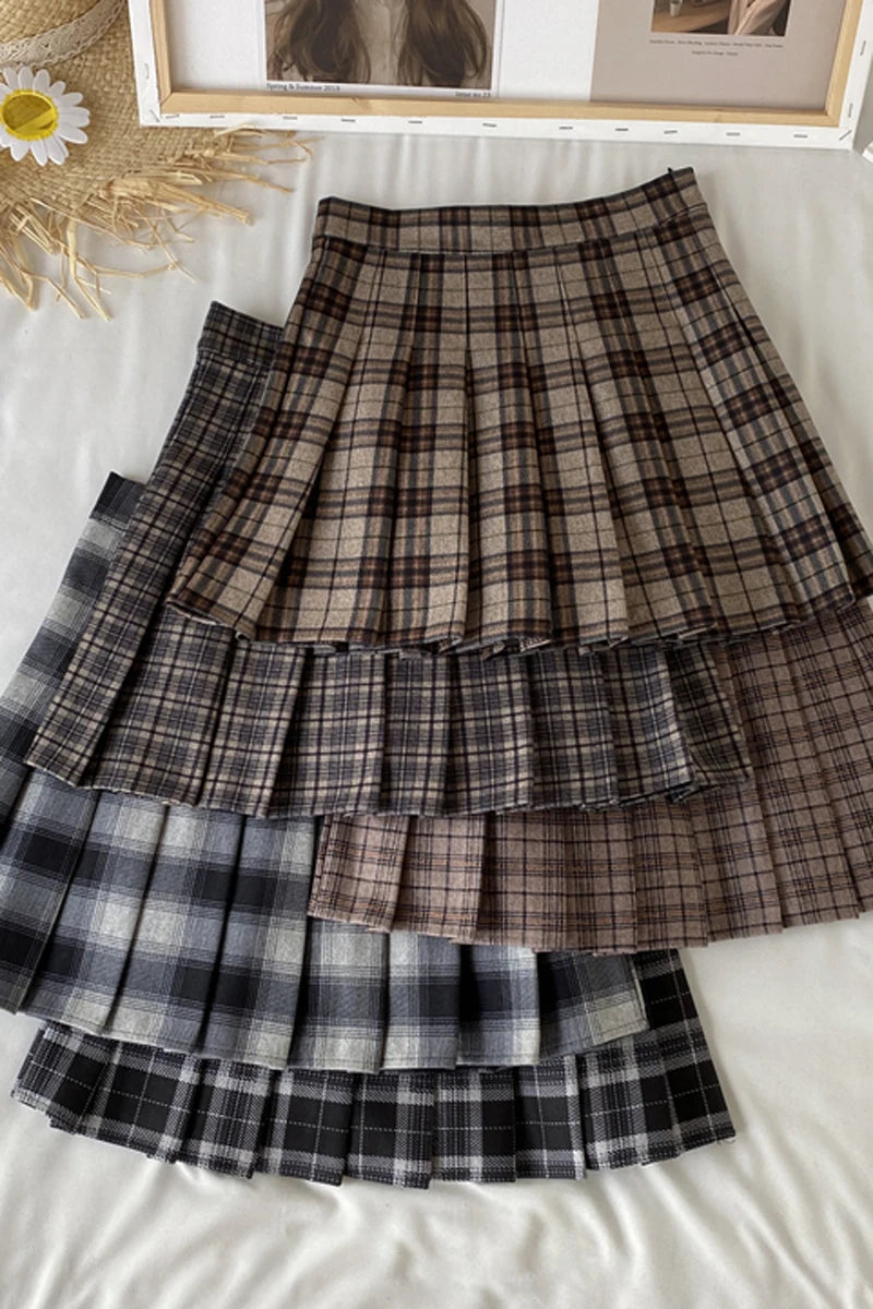A Line Pleated Skirts Womens Korean Japanese Fashion High Waist Falda 2023 JK Plaid Mini Skirt Female Cute Faldas Mujer