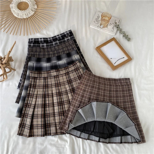 A Line Pleated Skirts Womens Korean Japanese Fashion High Waist Falda 2023 JK Plaid Mini Skirt Female Cute Faldas Mujer