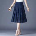Summer Chiffon Embroidery Empire Mid-calf Floral A-line Skirt Hot Selling Office Lady Folds Temperament Women's Clothing Grace