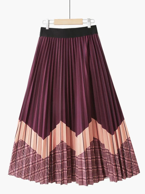 Contrast Color Print Mid-length Skirt Women 2022 Autumn Vintage Plaid A Line High Waist Pleated Midi Long Skirt Female
