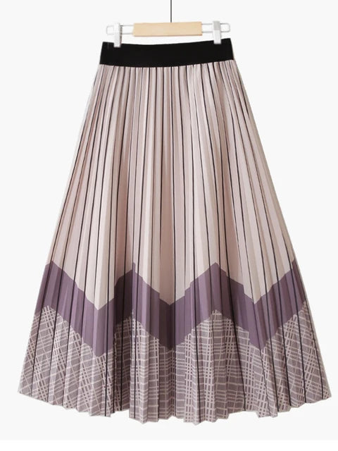 Contrast Color Print Mid-length Skirt Women 2022 Autumn Vintage Plaid A Line High Waist Pleated Midi Long Skirt Female