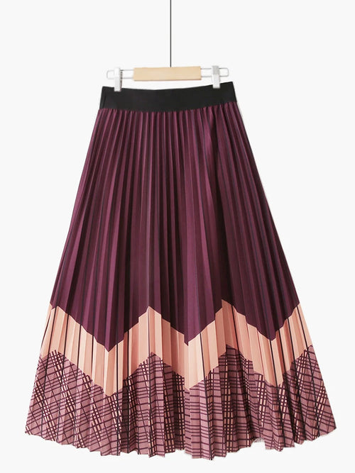 Contrast Color Print Mid-length Skirt Women 2022 Autumn Vintage Plaid A Line High Waist Pleated Midi Long Skirt Female