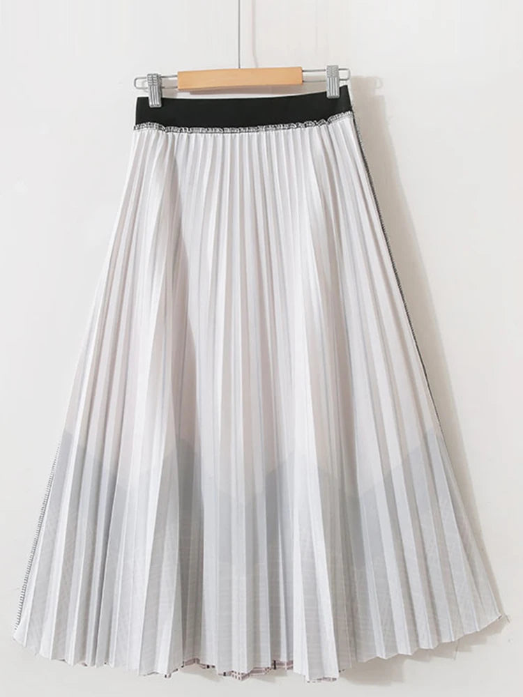 Contrast Color Print Mid-length Skirt Women 2022 Autumn Vintage Plaid A Line High Waist Pleated Midi Long Skirt Female