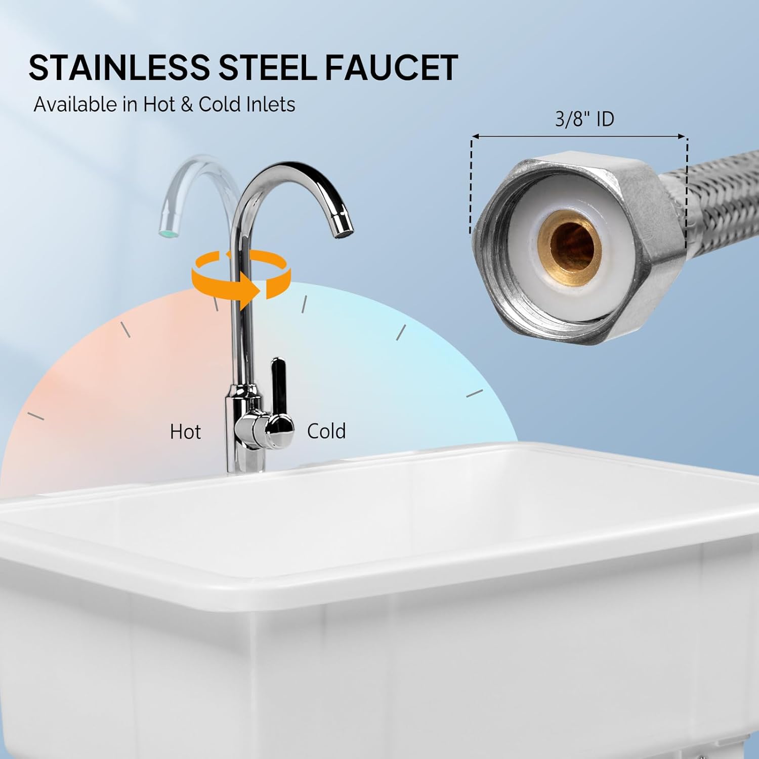 VINGLI Spacious White Utility Sink Laundry Tub for Laundry Room, Garage Washing Station, Slop Sink, Freestanding Sink with Stainless Steel Faucet, Drain, Storage Shelf and Removable Drainboard,White