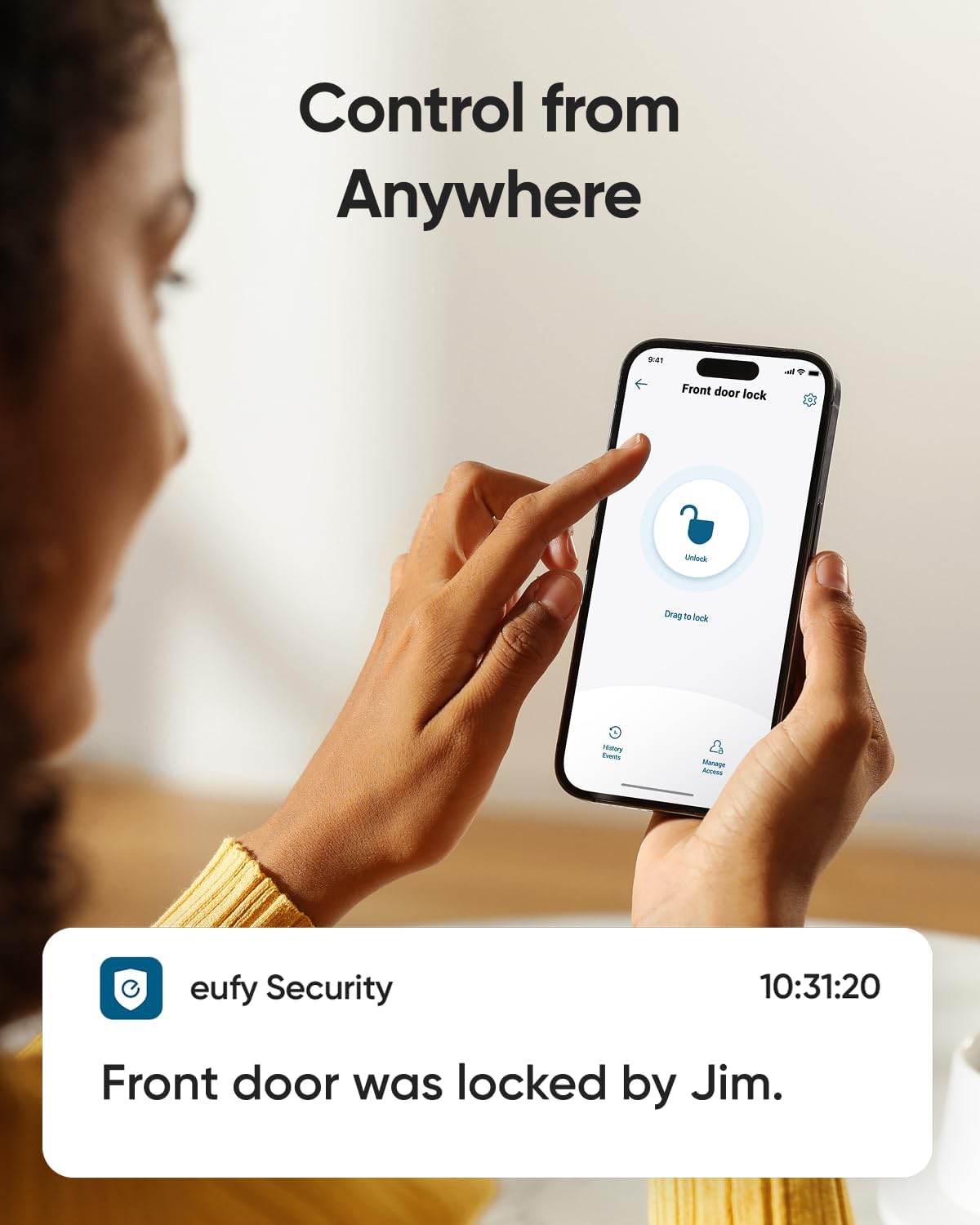 eufy Security Smart Lock C220, Fingerprint Keyless Entry Door Lock, Built-in Wi-Fi, App Remote Control, Front Door Smart Lock Deadbolt, 8Months Battery, Reliable Power, IP53, Black, Traditional