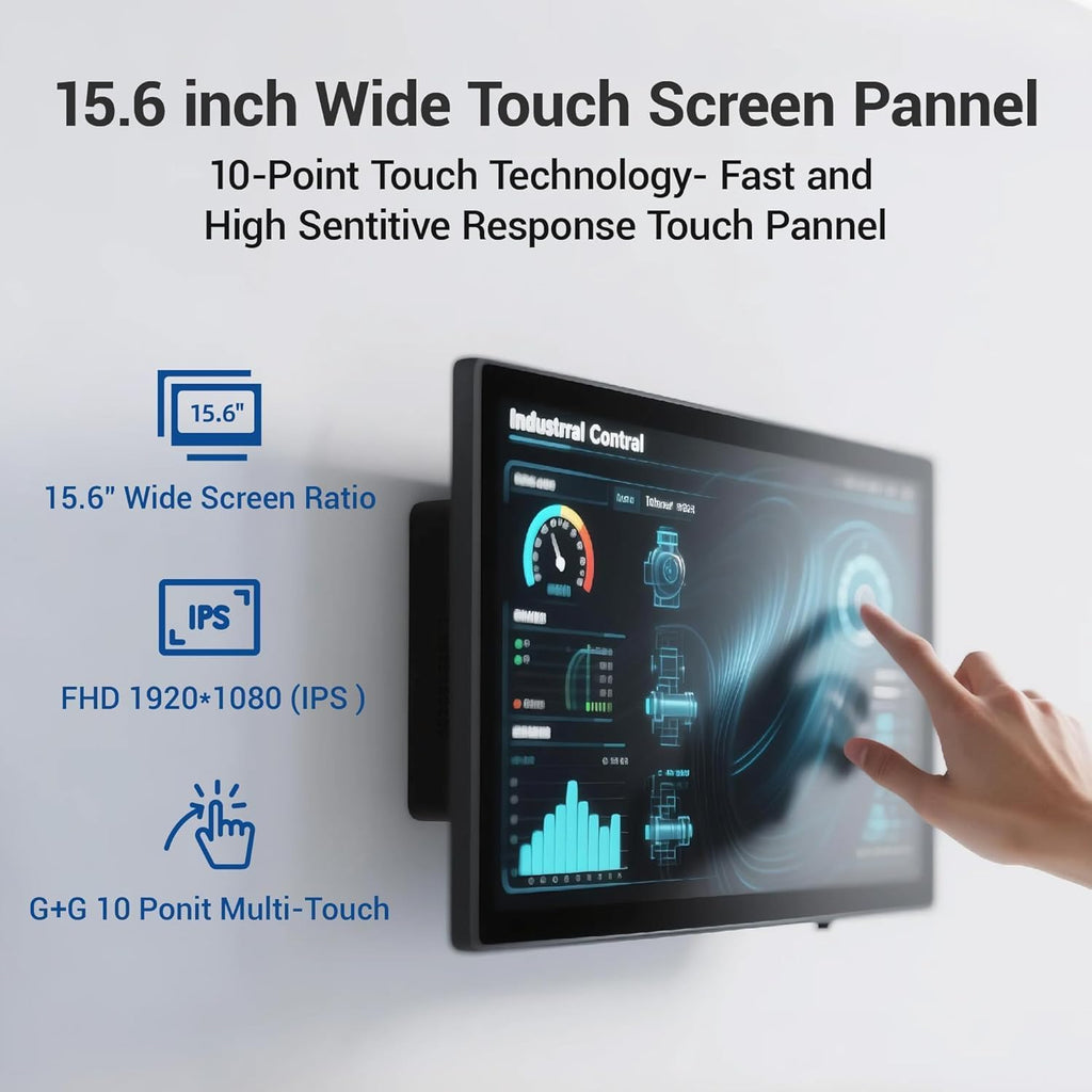 All-in-One Panel PC Industrial Touchscreen Tablet 15.6", Fanless Embedded Panel Computer Win11 Pro N5095 8GB RAM 128GB ROM, Tablet PC 1920 * 1080 IPS, 4xUSB3.0, 2xRS232, Type-C, HDMI, LAN