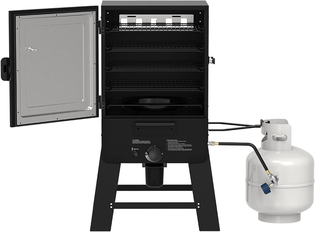 Pit Boss 30‑Inch Gas Vertical Smoker – 983 Sq. In. Cooking Surface, 12,500 BTU Dual‑Burner System, 100–300°F Temperature Range with Adjustable Racks & Wood Smoke Tray