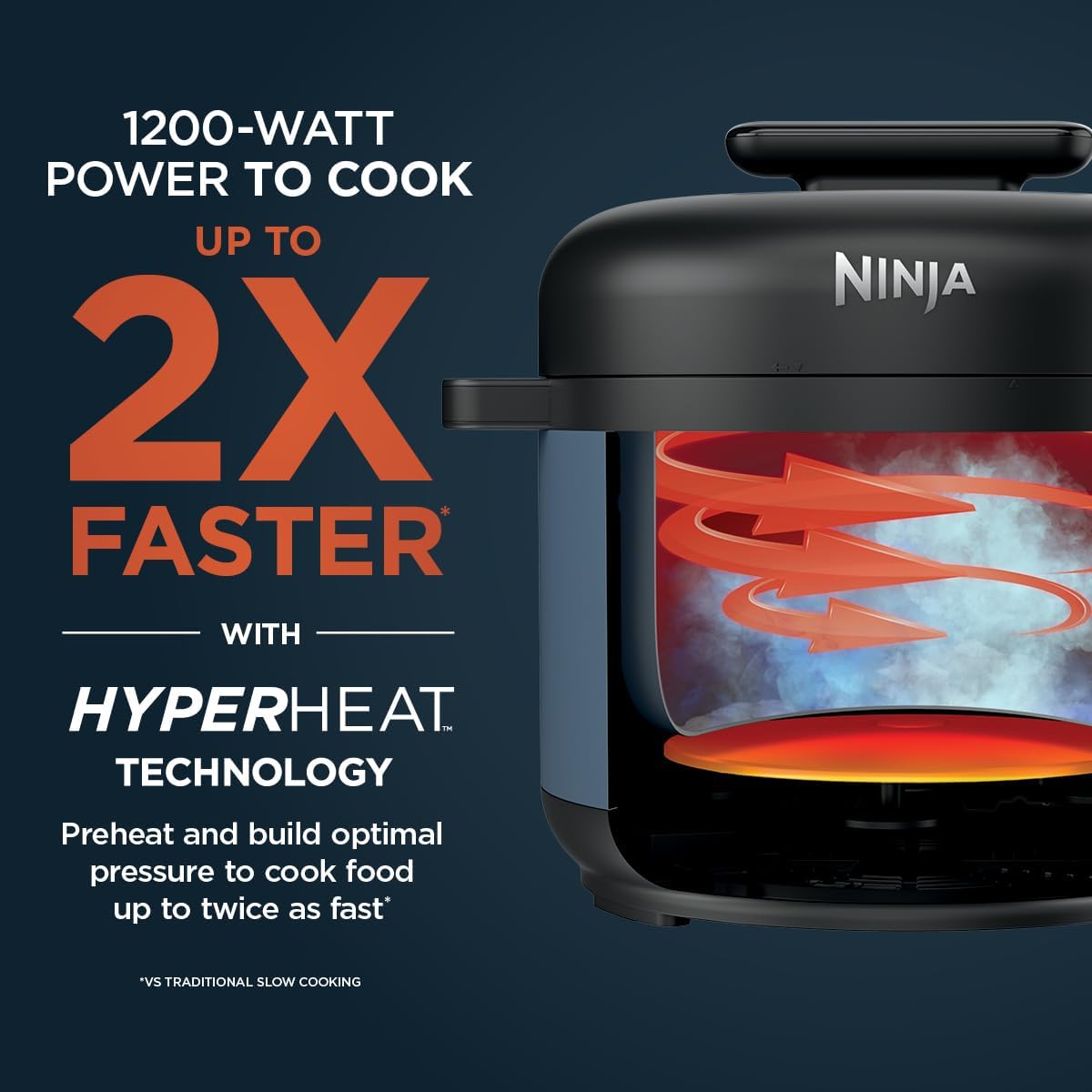 Ninja HyperHeat 9-in-1 Electric Pressure Cooker | 6.5 Qt Multi Cooker with Sear/Sauté, Slow Cooker, Rice Cooker, Sous Vide | 1200W | Fast Cooking, PFAS-Free Pot | Blue Macaron | PC201