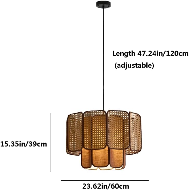 2 Tier Curry Round Linen Hanging Lamp Wabi-sabi Style Creative LEDE27 Base Rattan Pendant Lightled Bedroom Dining Room Living Room Single Head Chandeliers Tea Room Cafe Hot Pot Shop Lighting