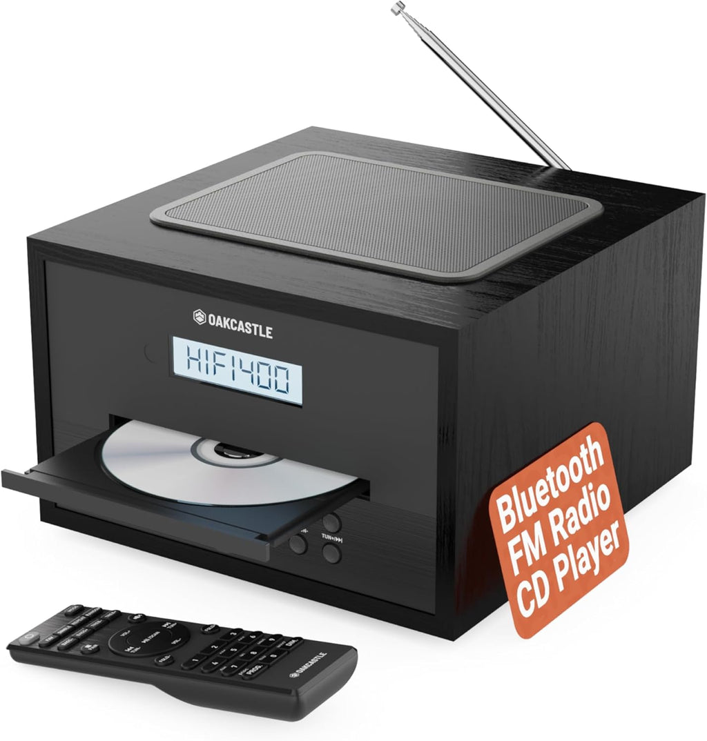Home Stereo System with CD Player Bluetooth & Radio | 40W FM Radio, Solid Wood Build, 30 Presets, and Alarm | Multi Format Support, CD Player for Home, Compact Music System | Oakcastle Hifi400