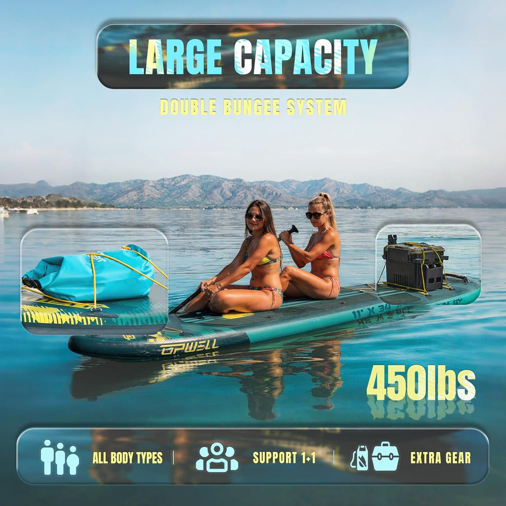 UPWELL 11'×34" Stand Up Paddle Board, SUP Board for Adults & Teens, Inflatable SUP Board with Premium Accessories, 120L Backpack, Paddle, Leash, Hand Pump, Fins