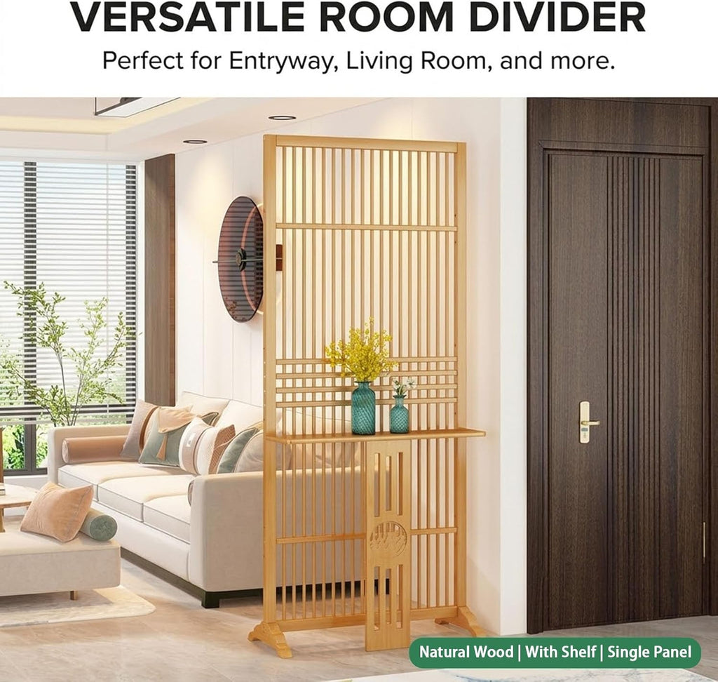 Floor to Ceiling Room Divider, Privacy Screen Room partition Post with Storage Space, Solid Wood, for Teahouse Coffee Shop Hotel Studio(Walnut,72x28.3in)