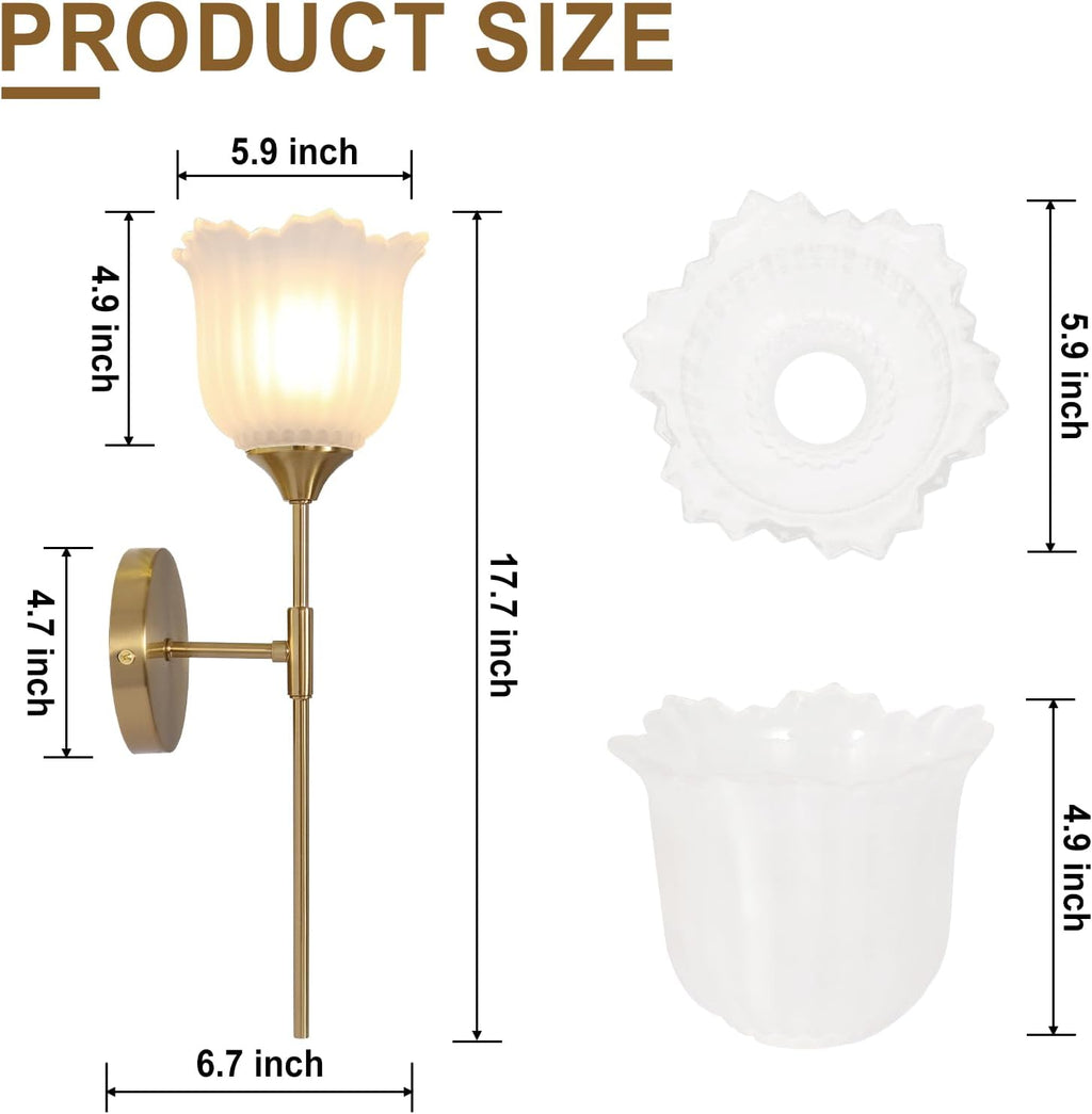 Blooming Rose Wall Sconce Set of 2, Medieval Retro & Modern Style Gold-Plated Wall Sconce with E26 Base (Bulbs Not Included) Wall Lamp for Bathroom Bedroom Kitchen Hallway Living Room Staircase Mirror